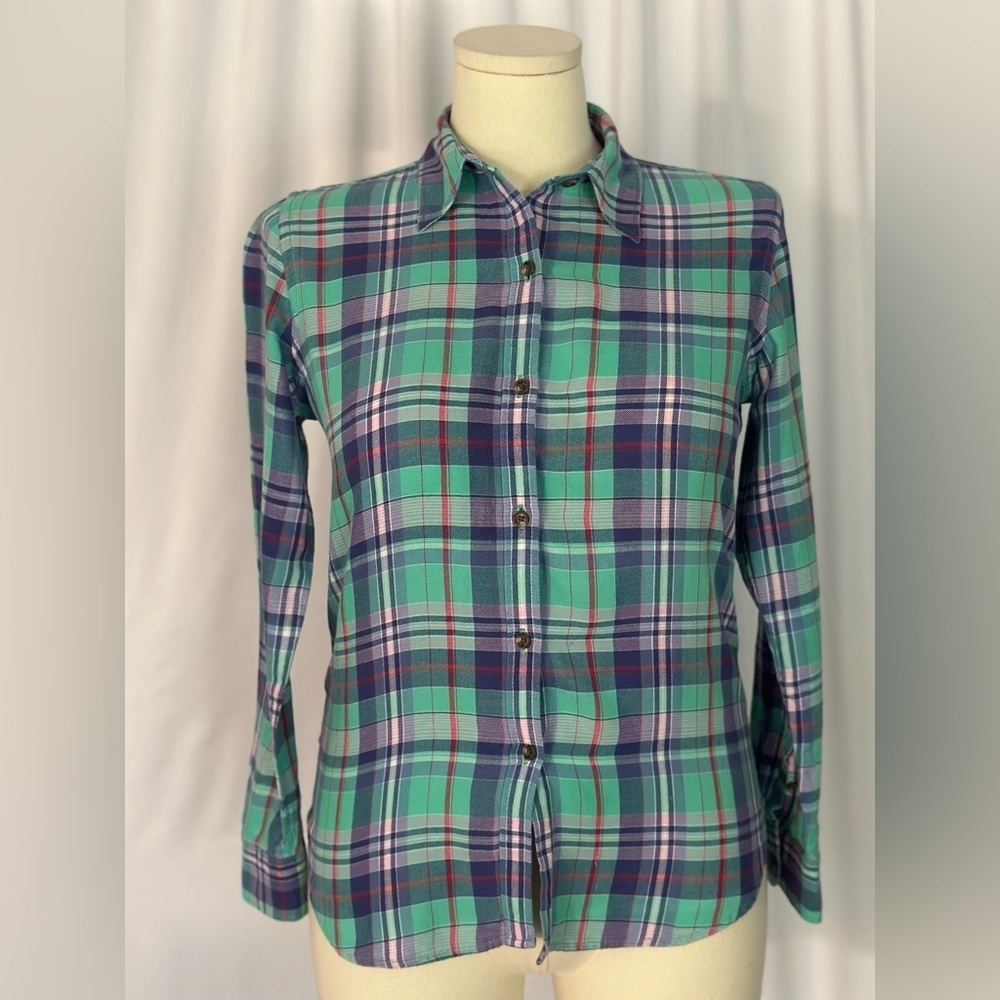 American Living Green and Blue Plaid Button-Down Shirt (1107)